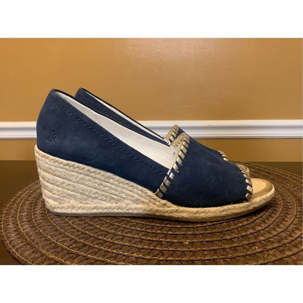 Jack Rogers Palmer Espadrille Shoes Wedge Heel Midnight Blue Suede Sz 7
